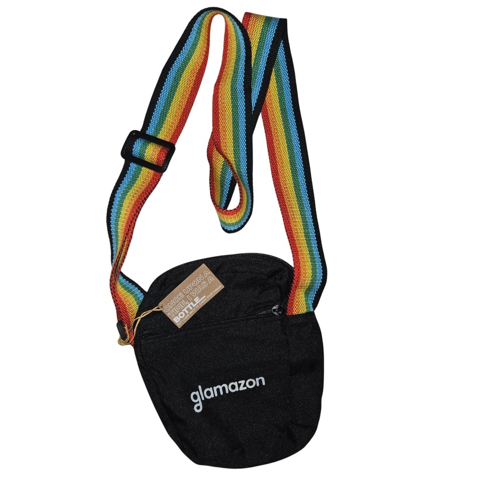 Glamazon Recycled Rainbow‎ Strap Crossbody Bag Black Pride Festival Travel NWT